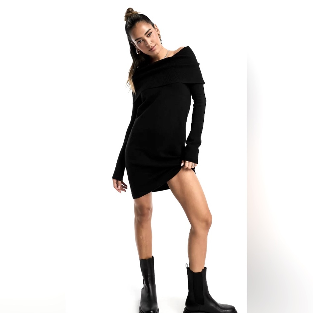 French Connection cowl neck knit midi dress in black